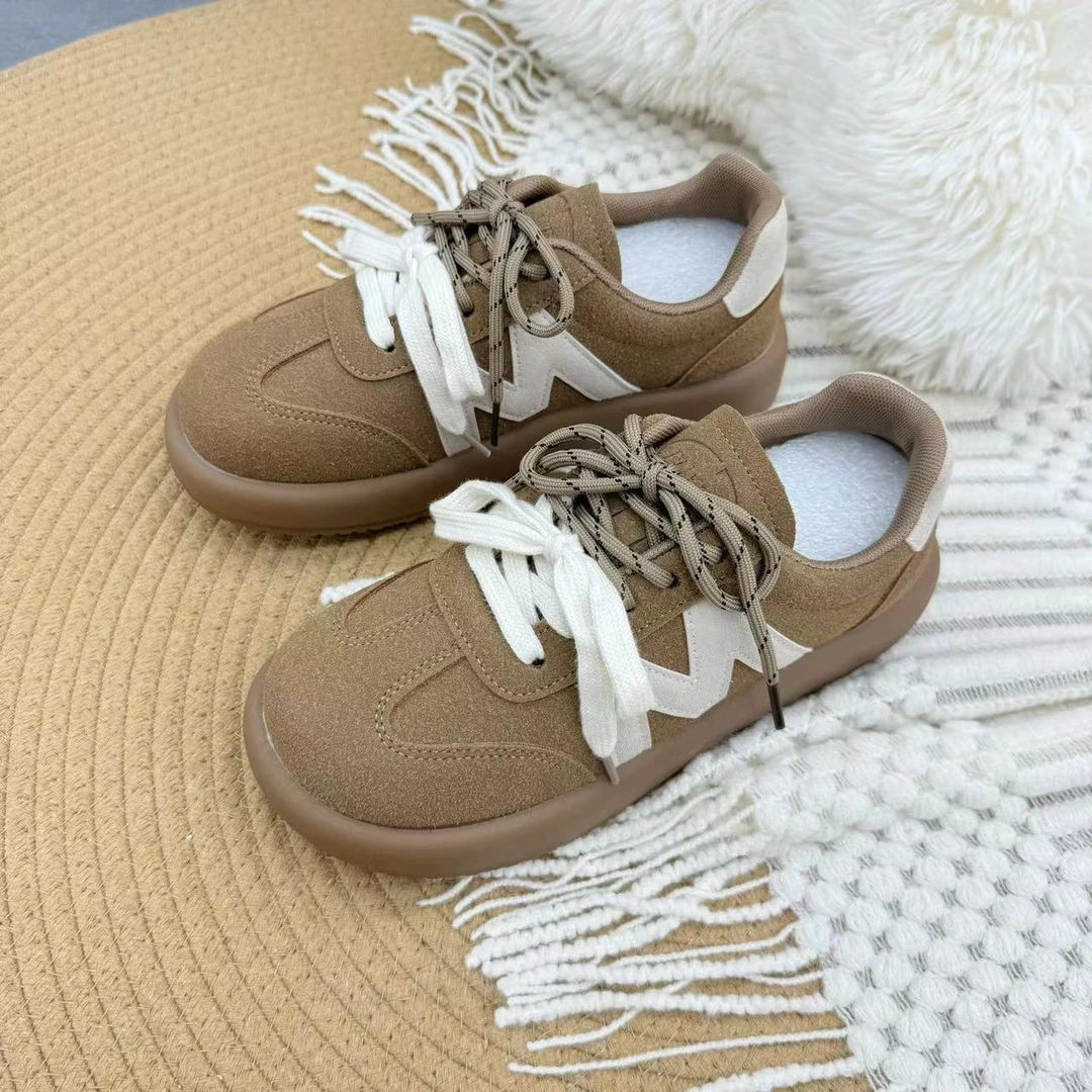 828-1卡其松糕厚底勃肯鞋女2024新款复古百搭休闲德训鞋软底鞋子
