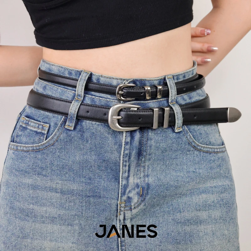 五金女孩女士真皮腰带重工美式复古牛皮女款百搭皮带时尚做旧银扣