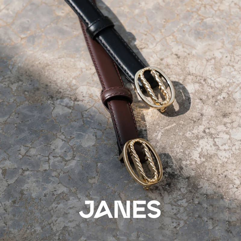 JANES「秋上新」小众设计款真皮腰带头层牛皮女士皮带简约大气