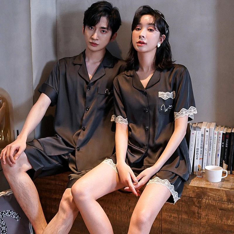 维多利亚2025年款夏天冰丝情侣薄款家居服短袖一男一女可外穿套装