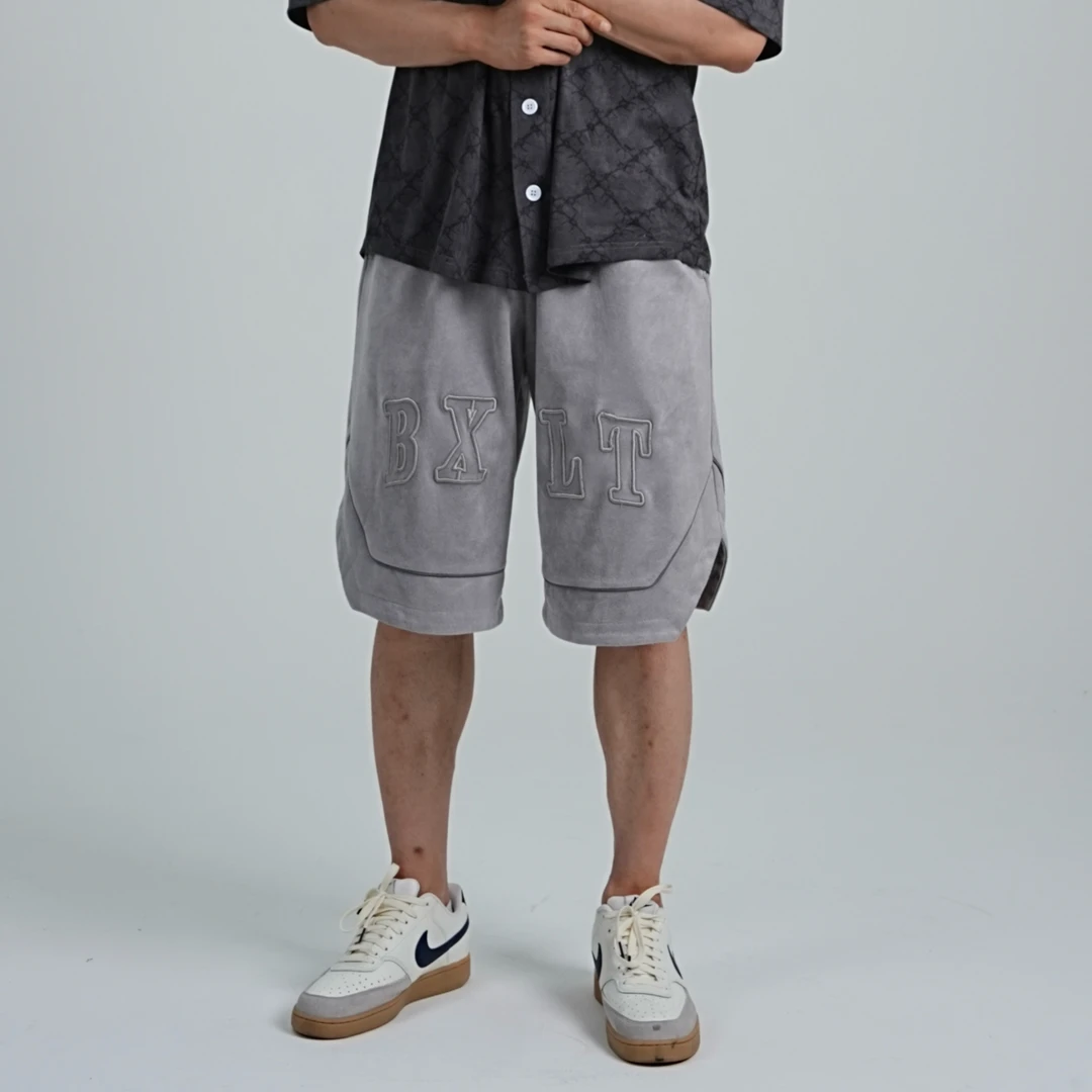 美式高街空气层麂皮绒反光运动健身休闲五分男女美式短裤