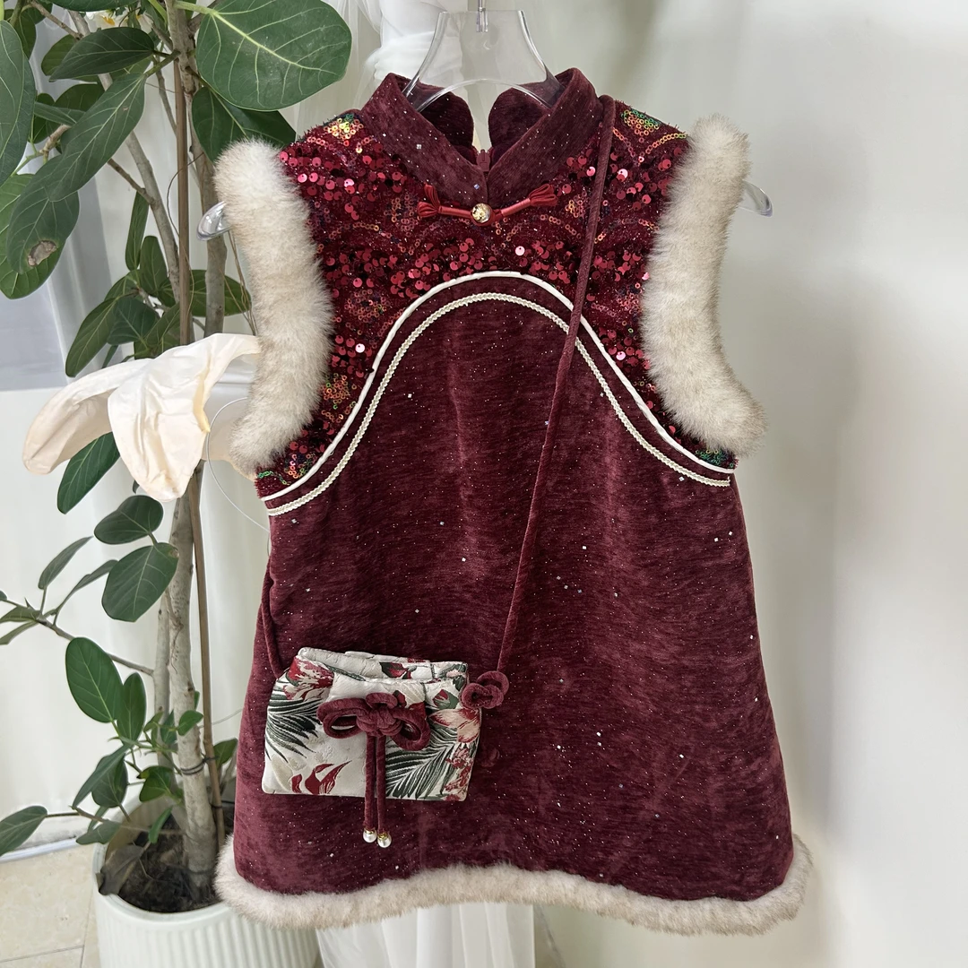 红晶晶加绒连衣裙秋季新款2024女童