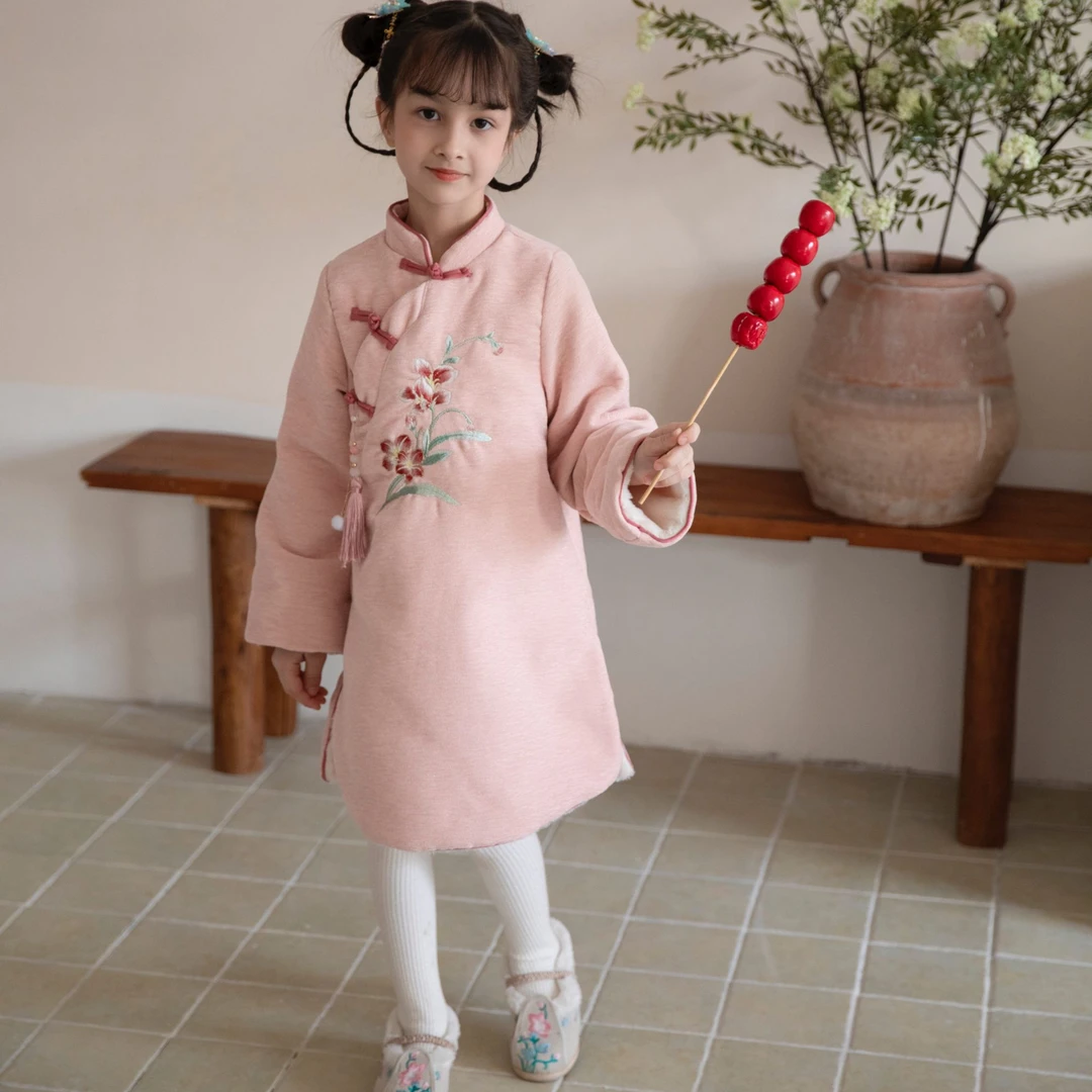 流苏旗袍裙冬季新款2023女童儿童洋气古风裙子古装国风