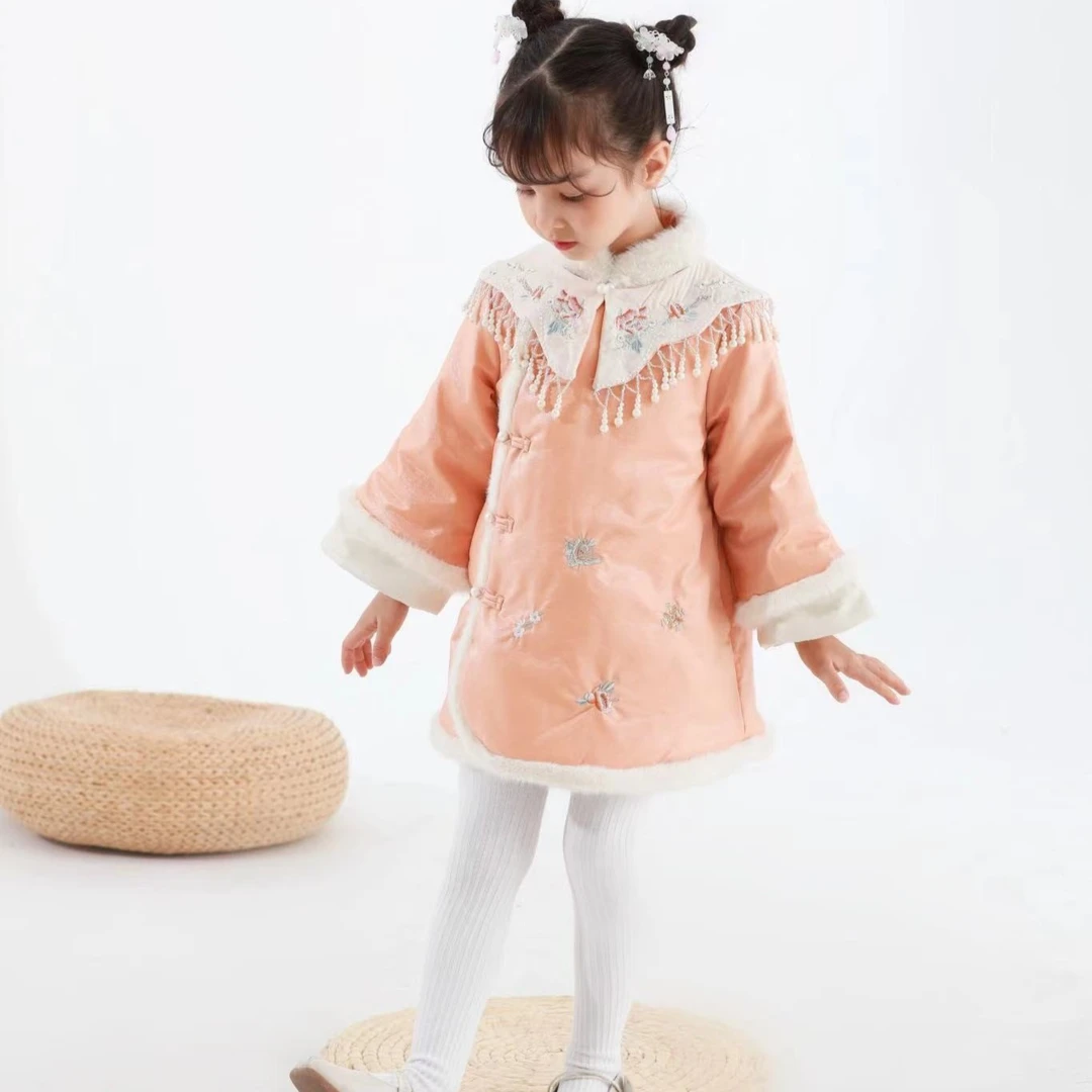 橘子单上衣高定旗袍裙秋冬款女童棉服裙加棉裙气质冬季小女孩裙