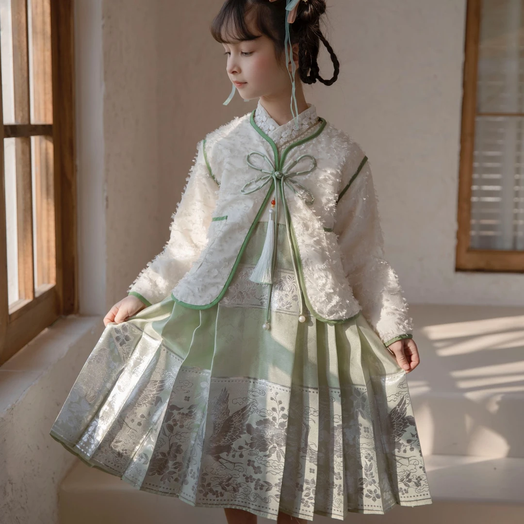 鹤中仙马面裙套装春季新款24女童儿童古风裙子古装仙气国风裙