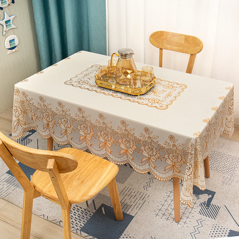 PVC烫金花纹茶几台布防水防烫防油餐桌垫茶几桌布长方形家用欧式