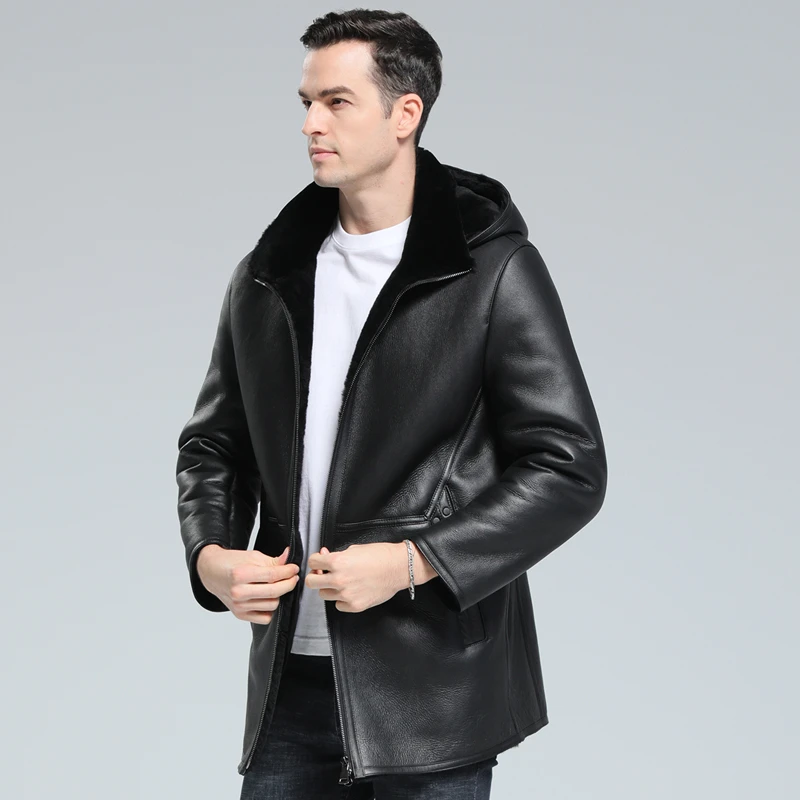原生态皮毛一体男士连帽可拆卸帽子休闲冬季新款保暖真皮皮衣外套