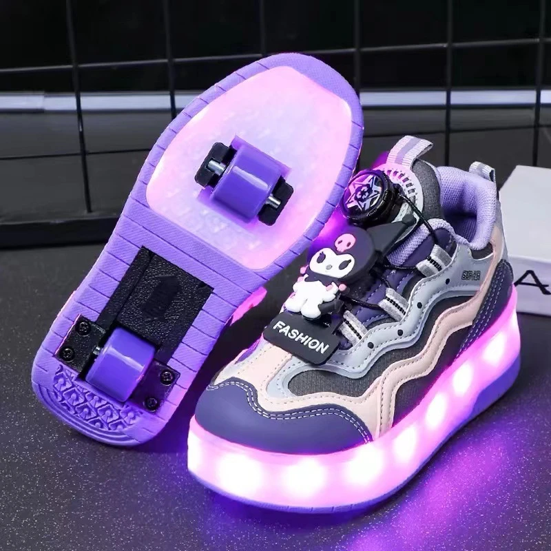 儿童暴走鞋女孩6-12岁库洛米双轮可收缩女童鞋学生大童运动轮滑鞋