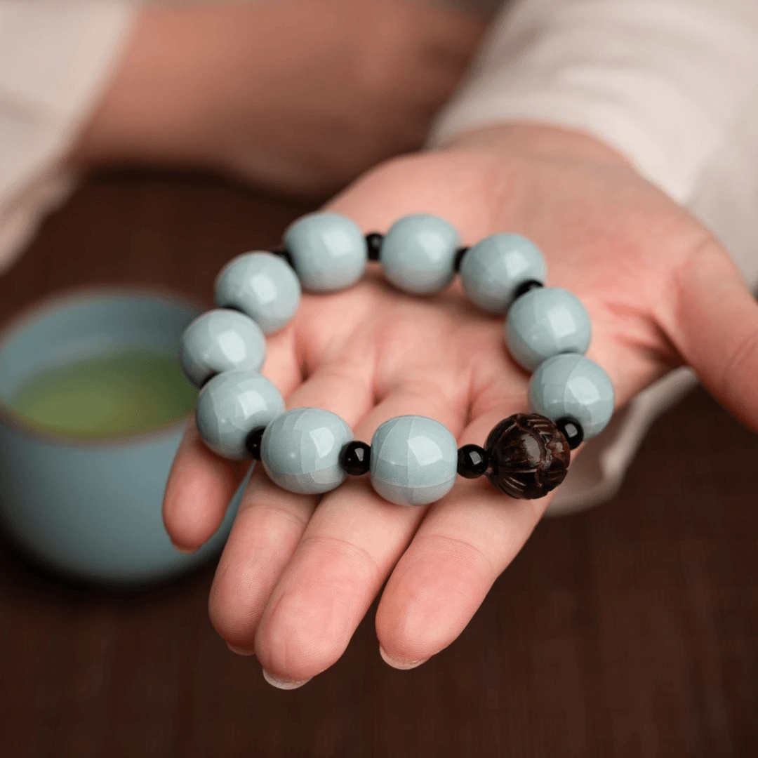 珑匞汝瓷手串 汝窑手链 天青色 纯手工颗颗搓珠 汝州汝瓷直播间
