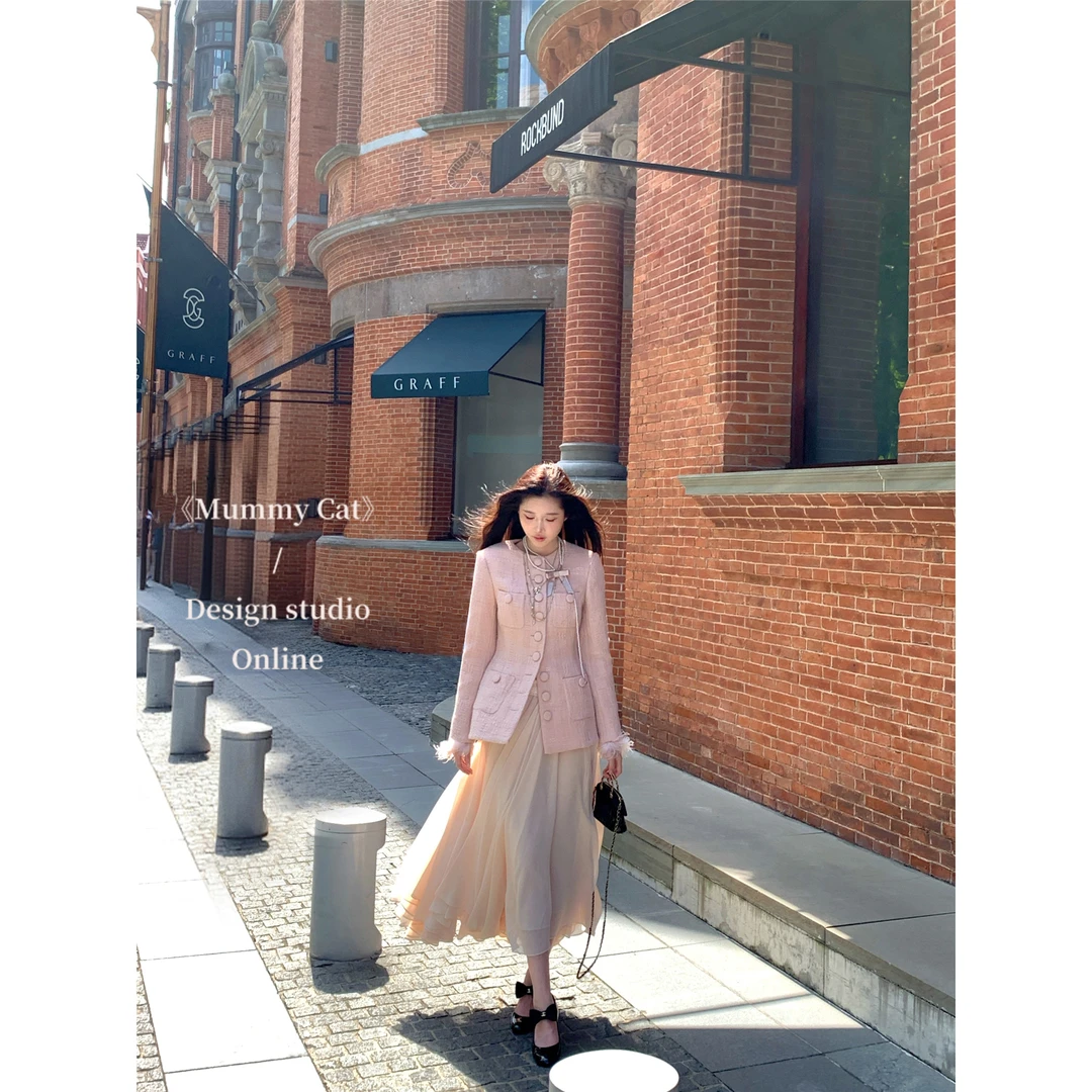 MummyCat下蛋喵【山本柚香】40羊毛粗纺小香亮丝鸵鸟毛西装长外套