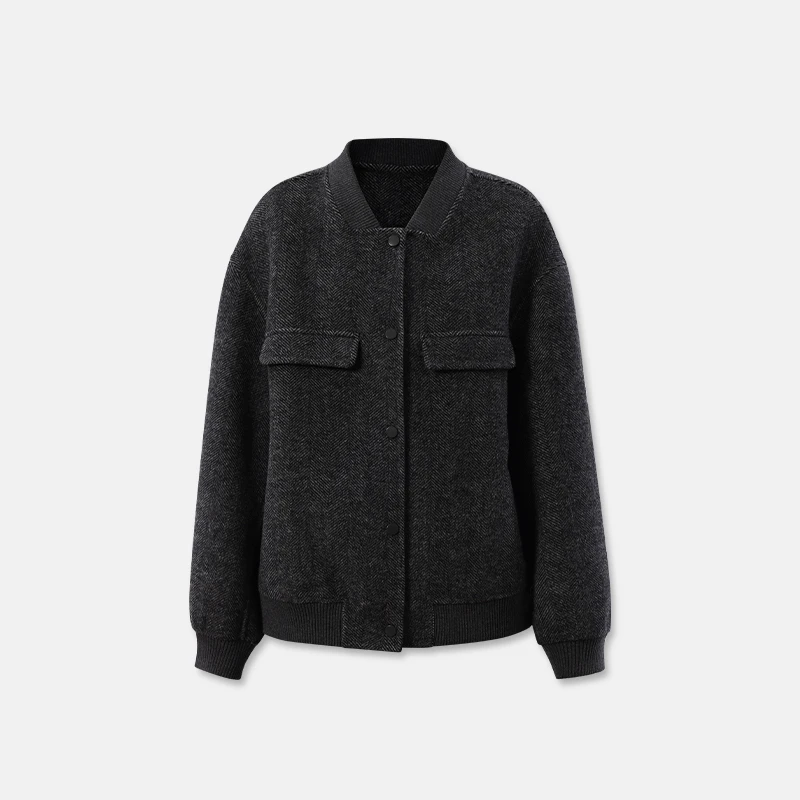 YM 451 短款时尚休闲简约毛呢圆领保暖秋冬羊毛大衣舒适