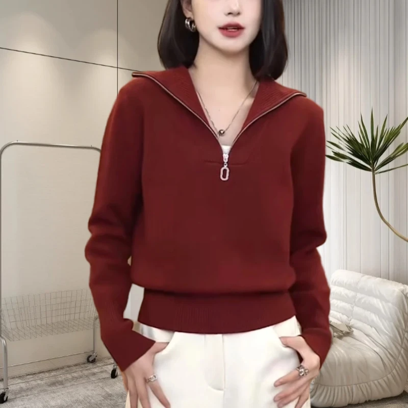 高档半拉链打底衫纯色2024秋冬新款软糯套头舒适百搭毛衣时尚简约