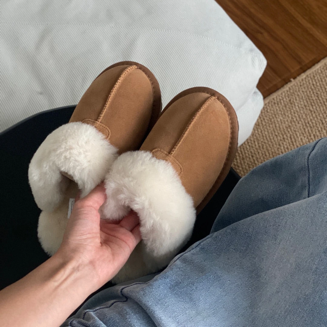 秋冬保暖千颂伊同款拖鞋女居家保暖真牛皮外穿毛毛拖雪地靴百搭款