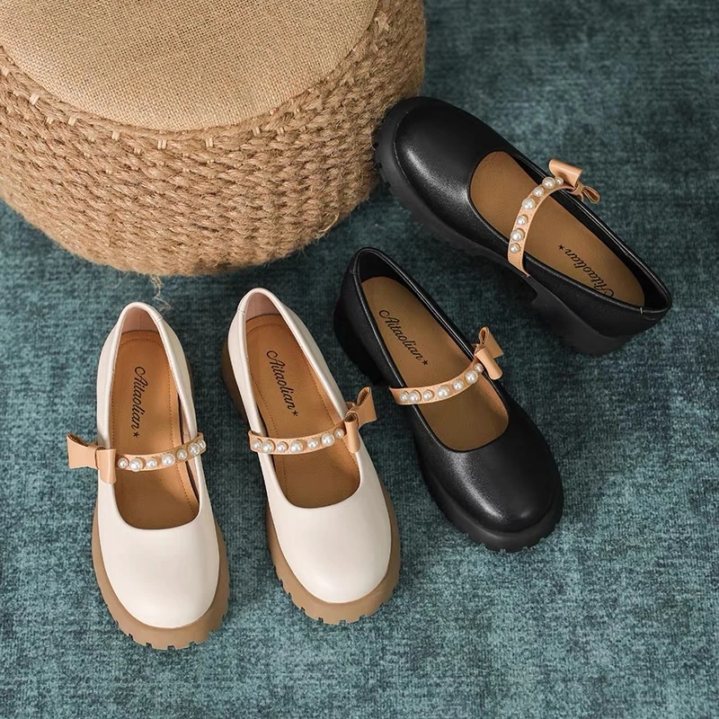 V6-8新款厚底小皮鞋女2024年防滑舒适耐磨玛丽珍休闲鞋单鞋