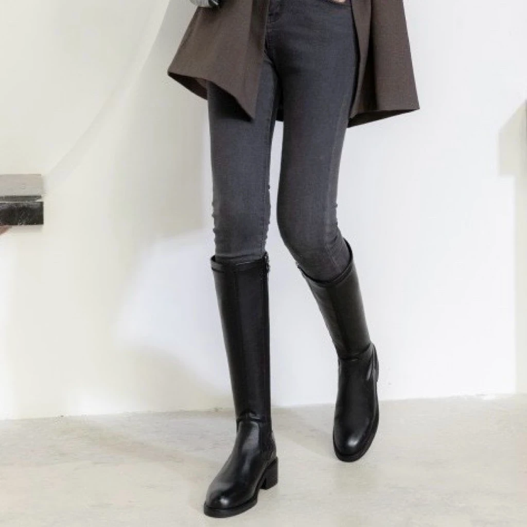 3870法式瘦瘦靴女靴子长筒靴秋冬新款百搭粗跟高筒靴骑士靴