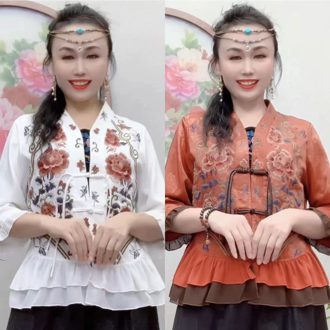 1（衣长58左右）分袖刺绣民族风木耳边衬衫女上衣24552