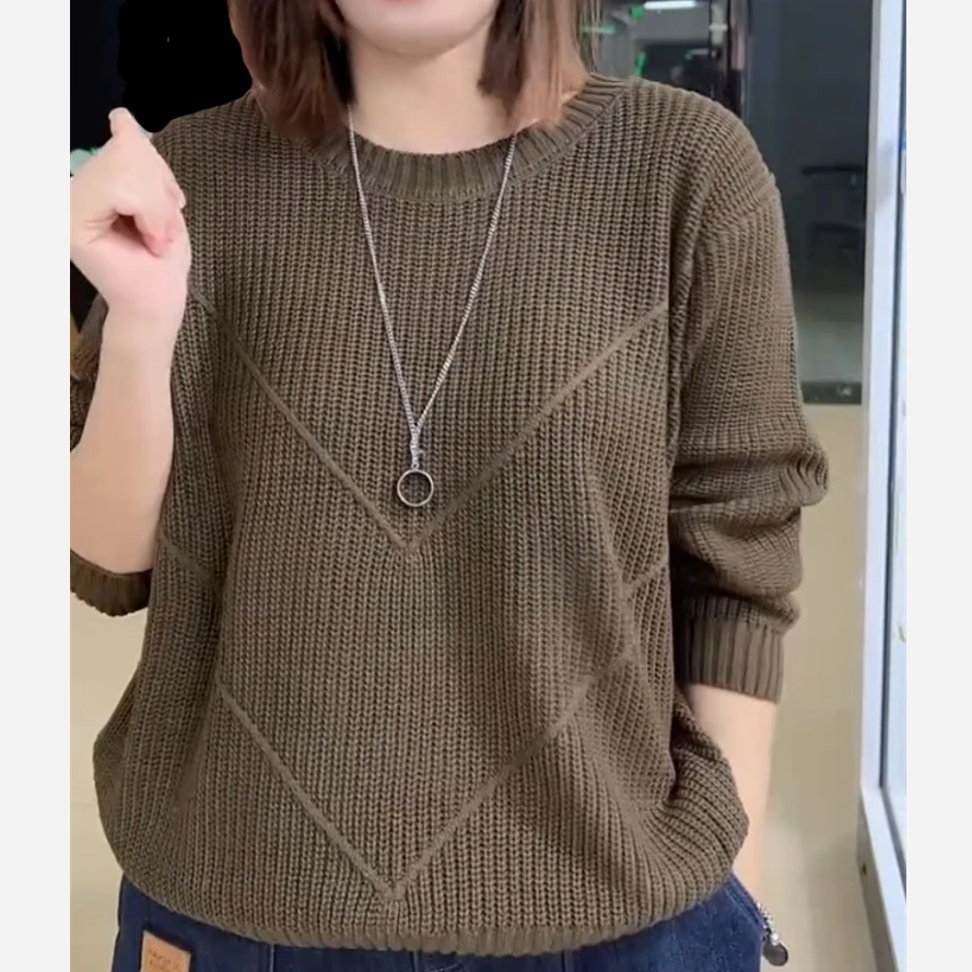 圆领大码针织衫上衣女秋冬长袖打底衫2025新款气质百搭加厚毛衣女