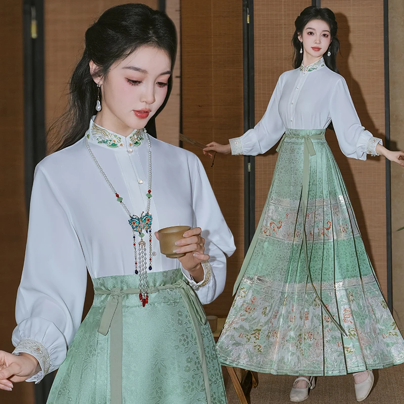 新中式国风女装秋冬季汉服复古上衣织金刺绣马面裙汉元素宋制套装