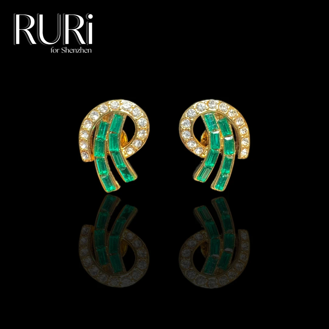 合金仿水晶耳饰 时尚百搭法式设计感绿色耳饰421