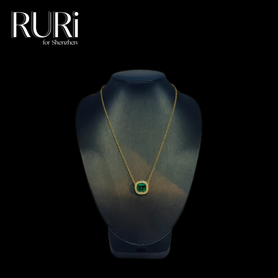 合金合成锆石项链 合金合成锆石项链百搭绿色方糖项链A0695