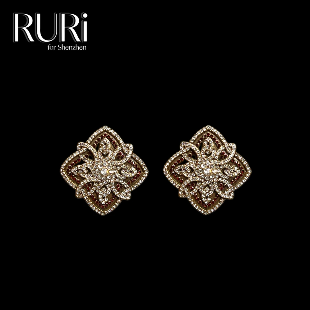 铜合金合成锆石耳饰 【J 系列】复古时尚百搭轻奢立体花朵气质