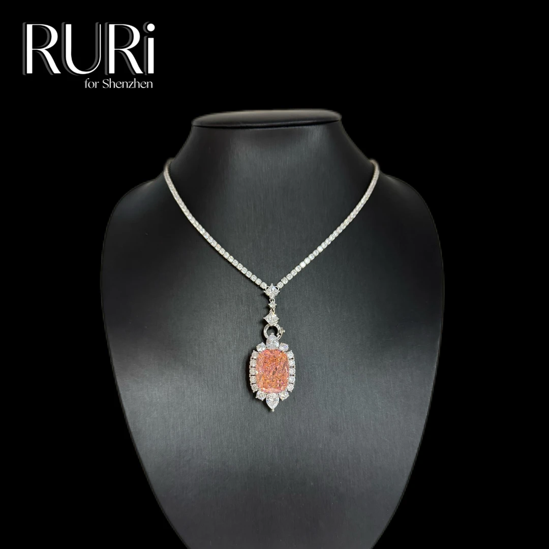 坠链均925银合成锆石 RURI  简约时尚镶嵌橙石项链 A0425