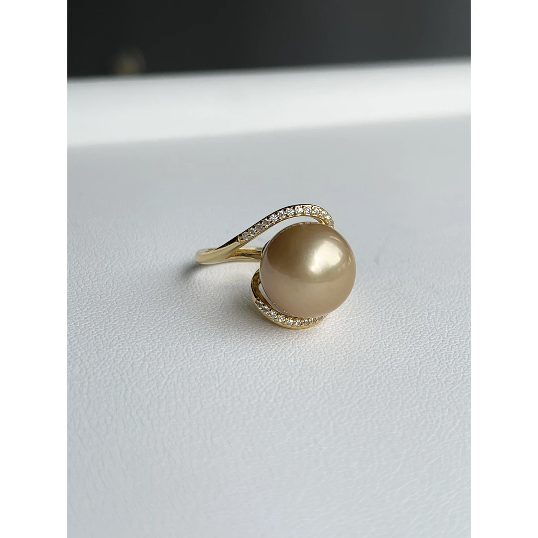 925银仿戒指 气质简约时尚环绕镶嵌金色珠珠戒指 390