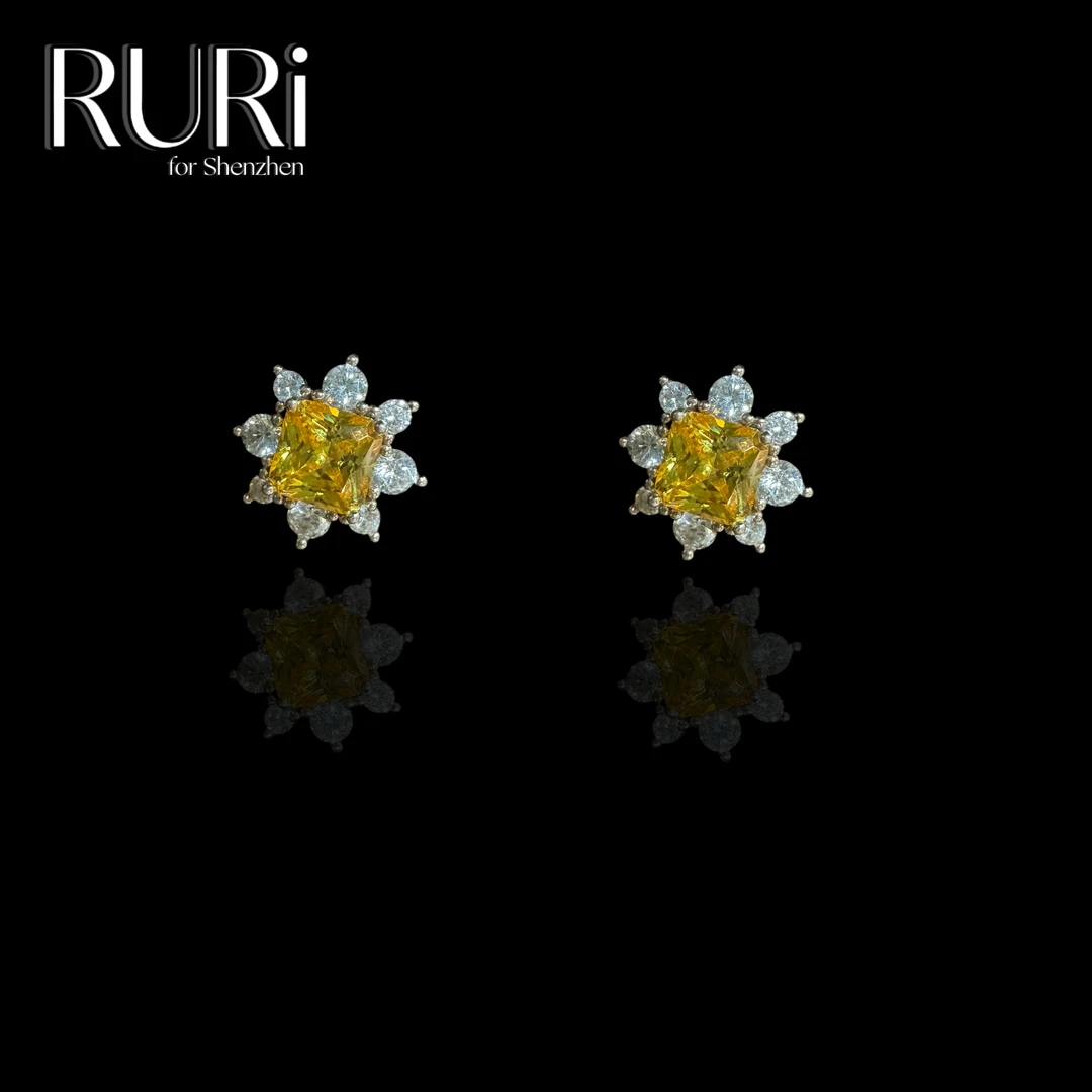 925银合成锆石耳饰 RURI 简约时尚小色太阳花耳钉 A0659