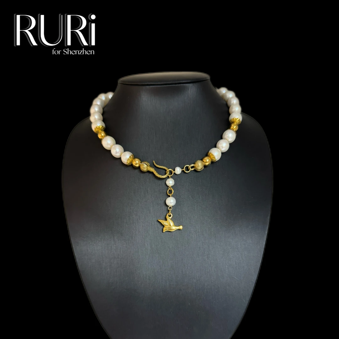 合金仿项链 设计师复古欧式海燕扣头珠珠项链 A1905