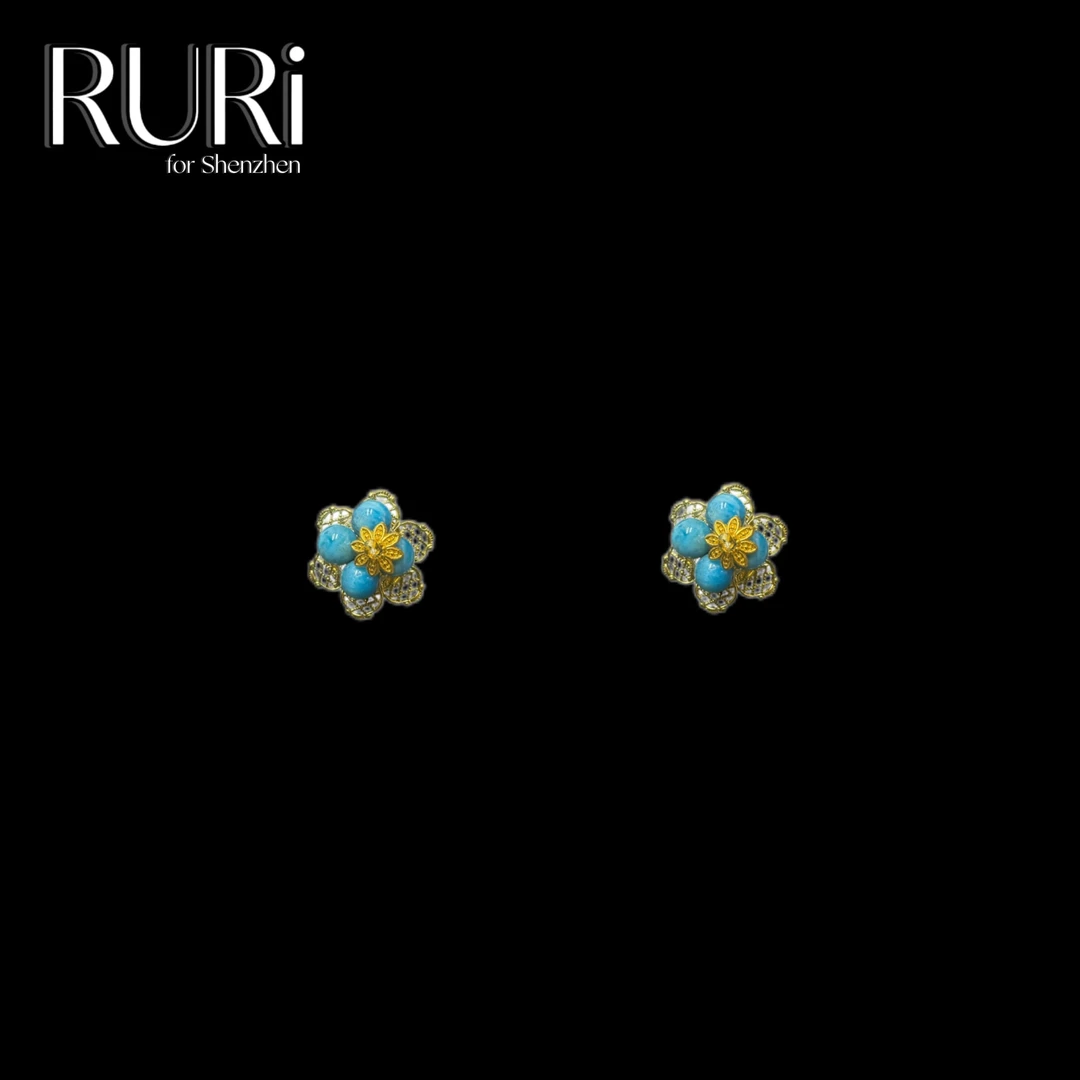 925银铅玻璃耳饰 RURI 法国设计师款蓝色冰裂纹耳饰 226