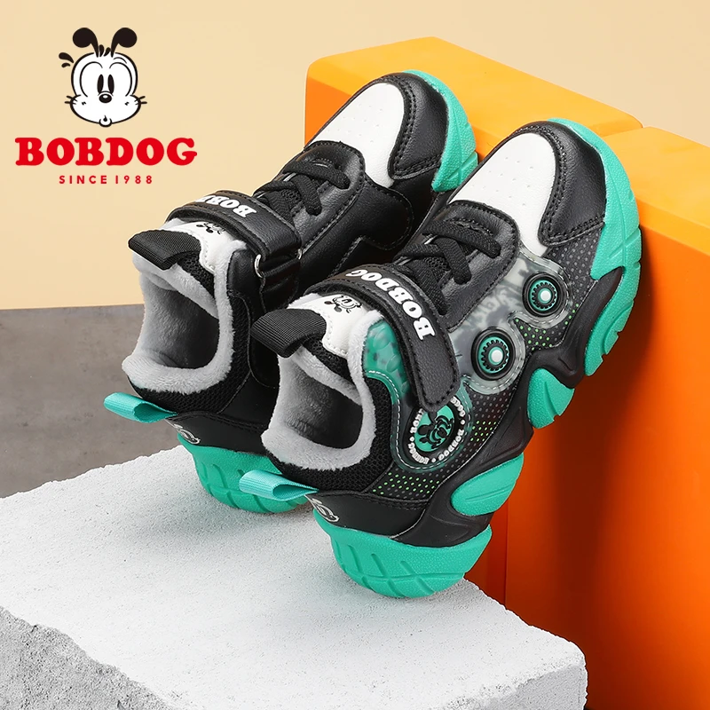 Bobdog/巴布豆男童运动鞋2024冬季新款中大童防滑耐磨加绒休闲鞋