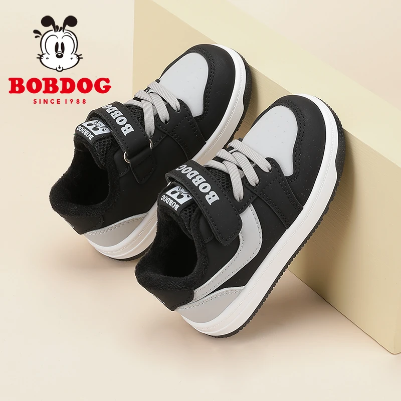 Bobdog/巴布豆儿童运动鞋2025冬季新款男女童休闲加绒软底学步鞋