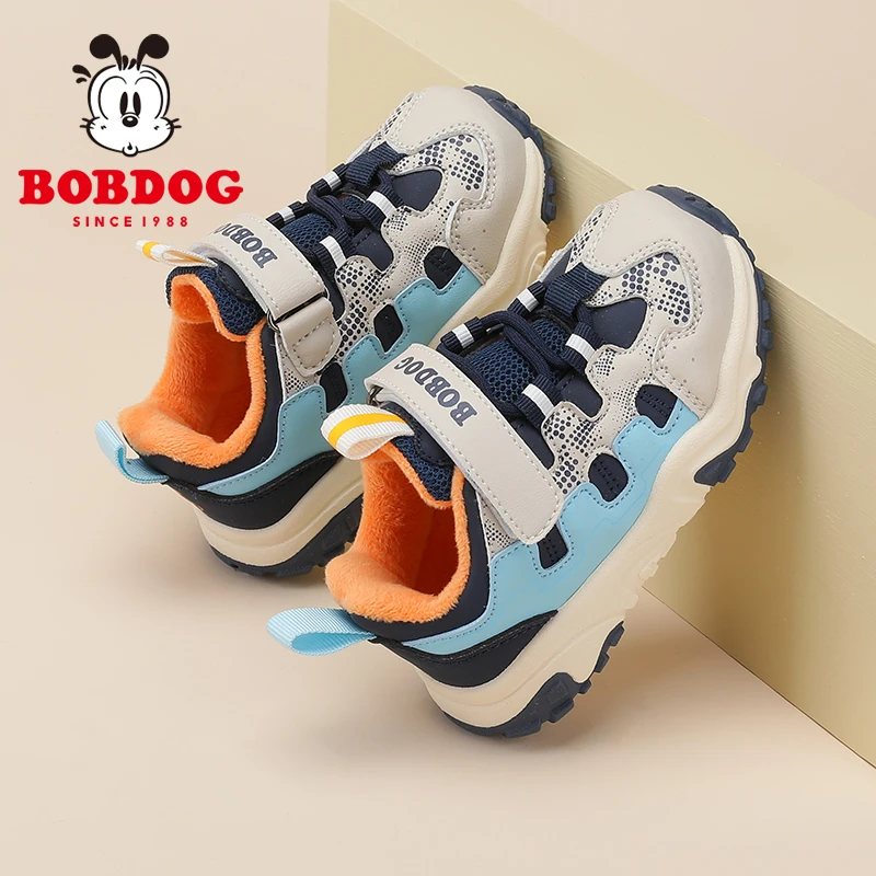 Bobdog/巴布豆男童学步鞋2024冬季新款中小童加绒保暖女童二棉鞋