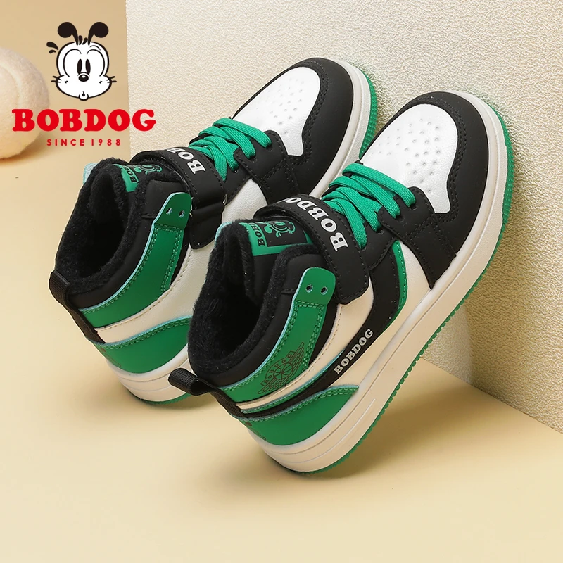Bobdog/巴布豆儿童运动鞋2025冬季新款男童保暖软底加绒板鞋