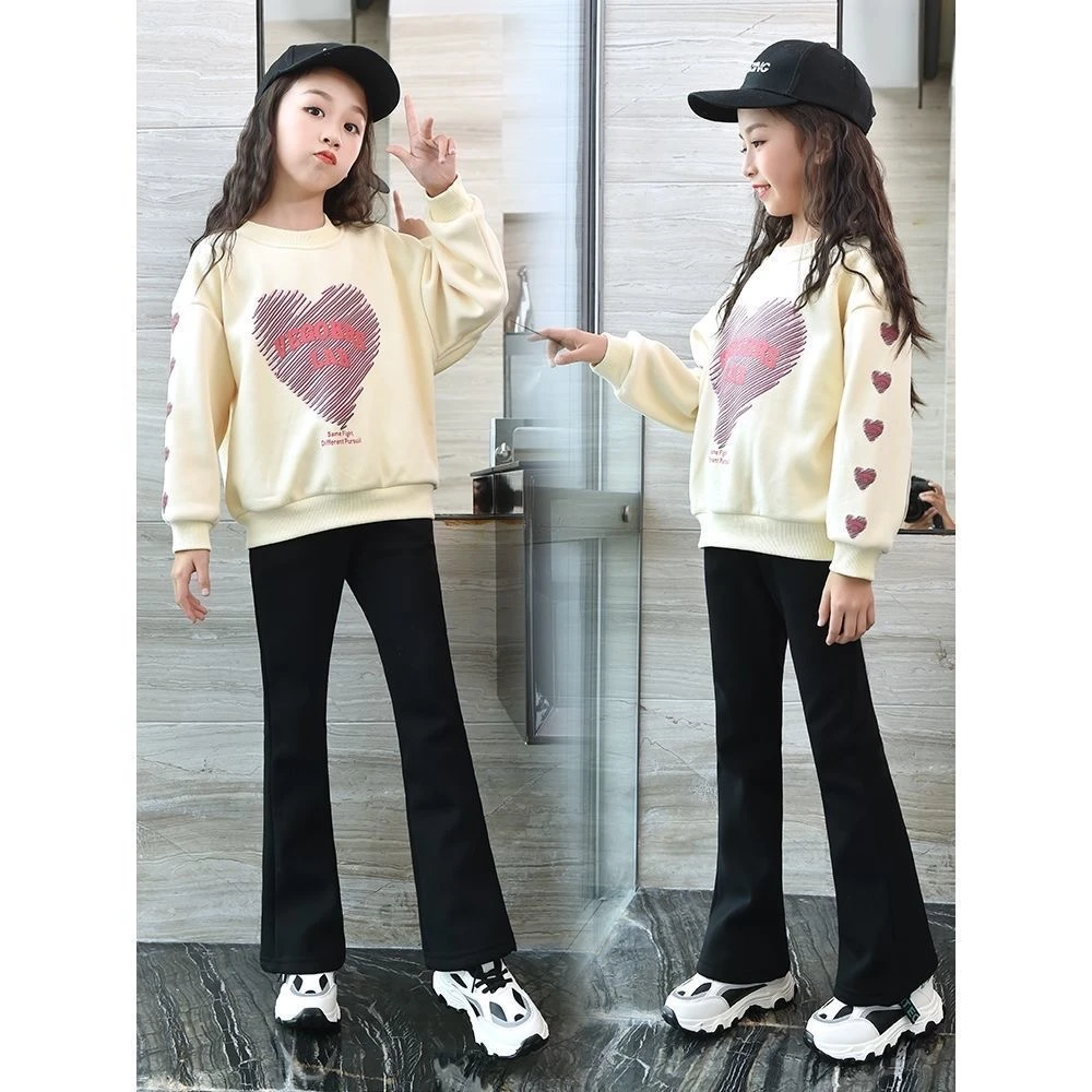 女童运动服两件套中大儿童卫衣套装春秋季2025新款网红洋气喇叭裤