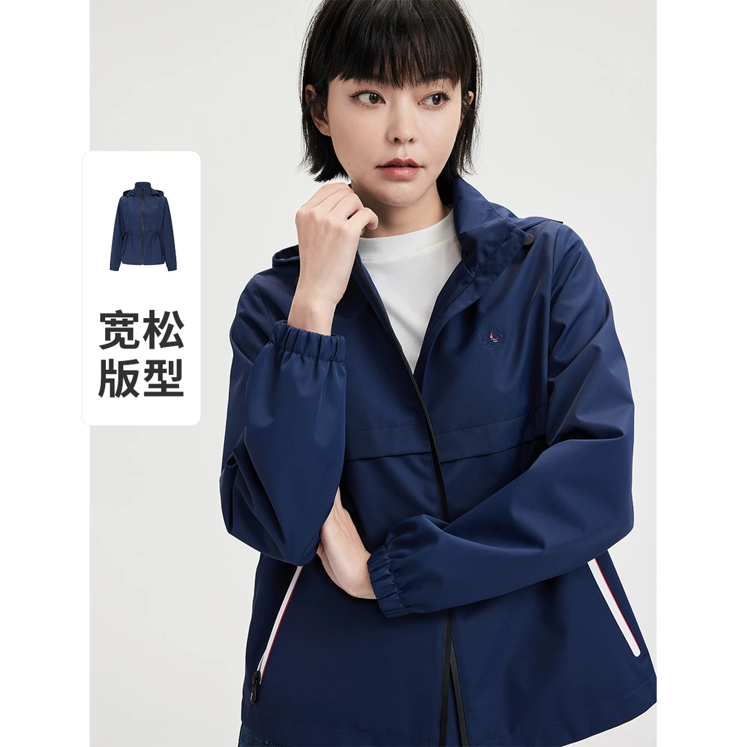 Navigare/纳维凯尔女士短款风衣运动户外休闲防水春秋连帽宽松