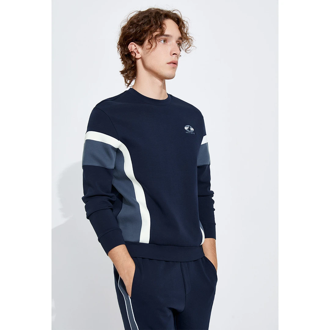 Navigare/纳维凯尔男士春季休闲长袖撞色拼接时尚卫衣秋季男上衣