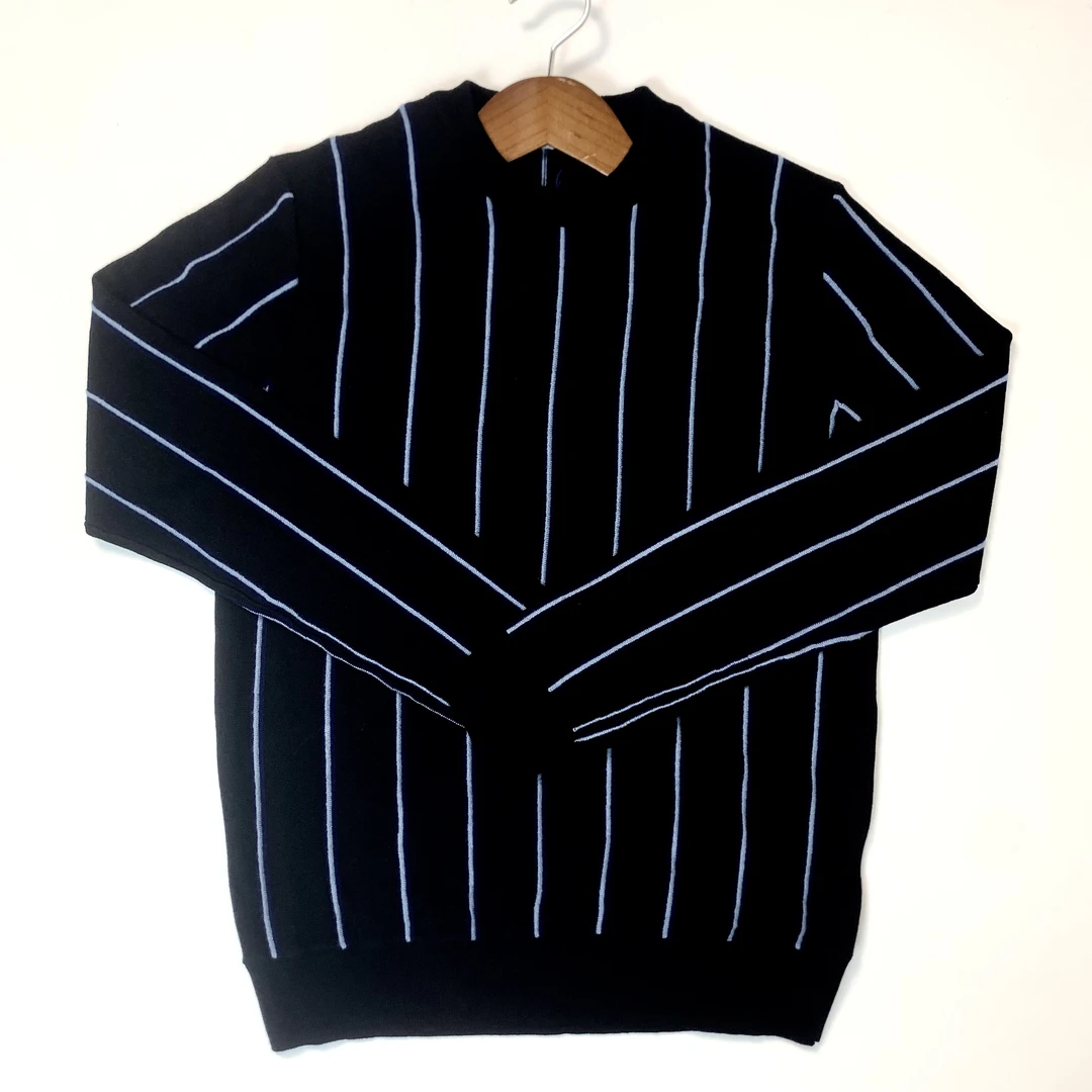 AELT00141056男士春秋圆领针织衫竖条纹时尚休闲百搭针织长袖毛衣