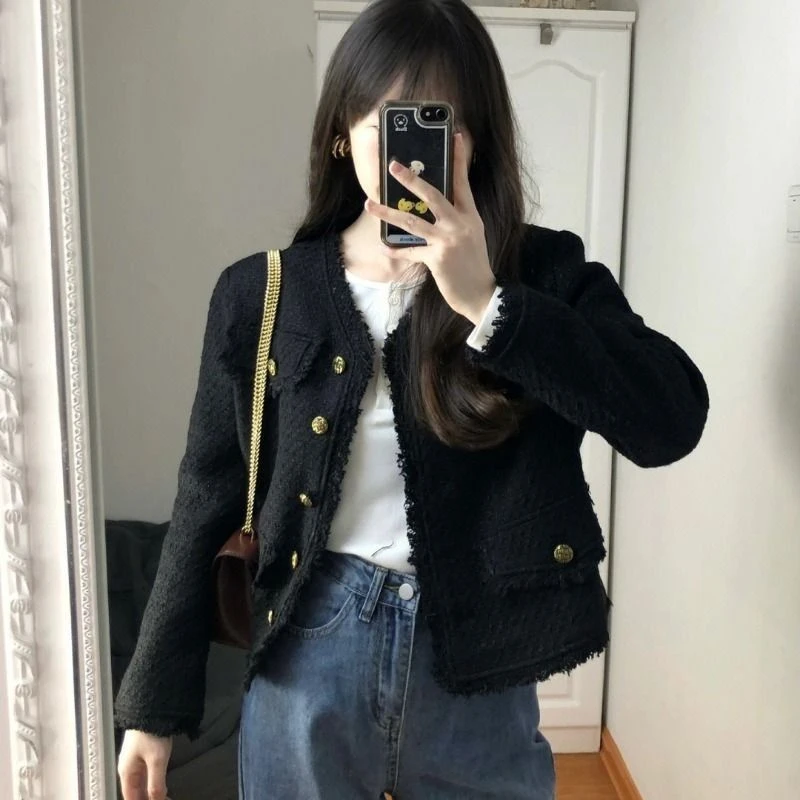 小香风外套女春秋款粗花呢小个子百搭气质上衣女学生洋气宽松显瘦