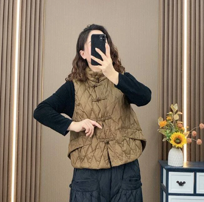 复古国风马甲外穿保暖加厚显瘦无袖立领女士冬季2024白鸭绒女短款