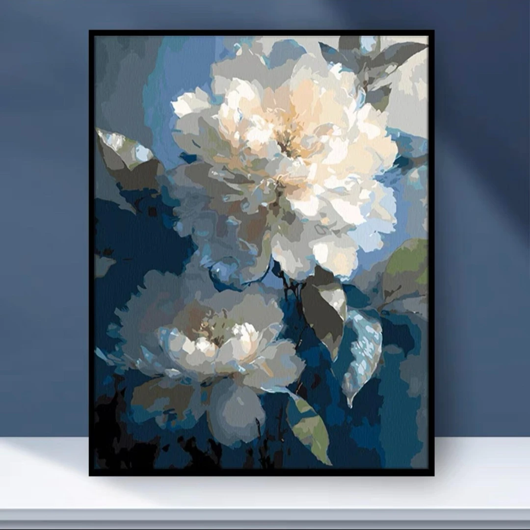 ML山茶玫瑰花数字油画diy填色手工绘画解压治愈涂鸦油彩装饰画
