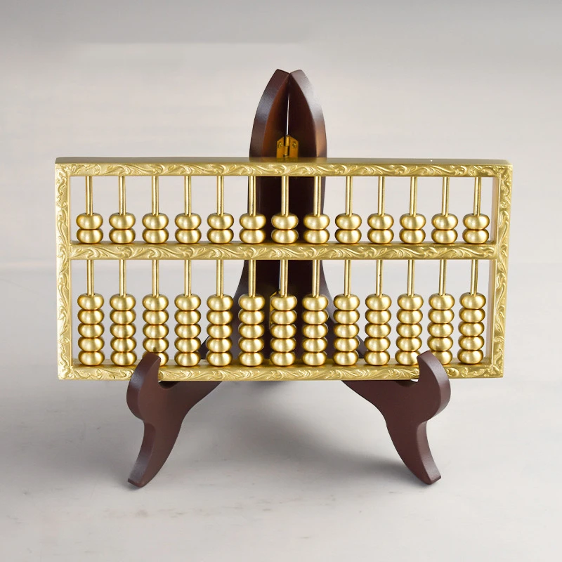 铜帮主黄铜实心大算盘摆件如意藤纹铜算盘稳操胜算大算盘装饰摆件