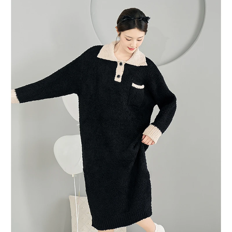 莫里伊【黑色极简睡裙】小众时尚设计休闲舒适可外穿保暖睡衣家居服