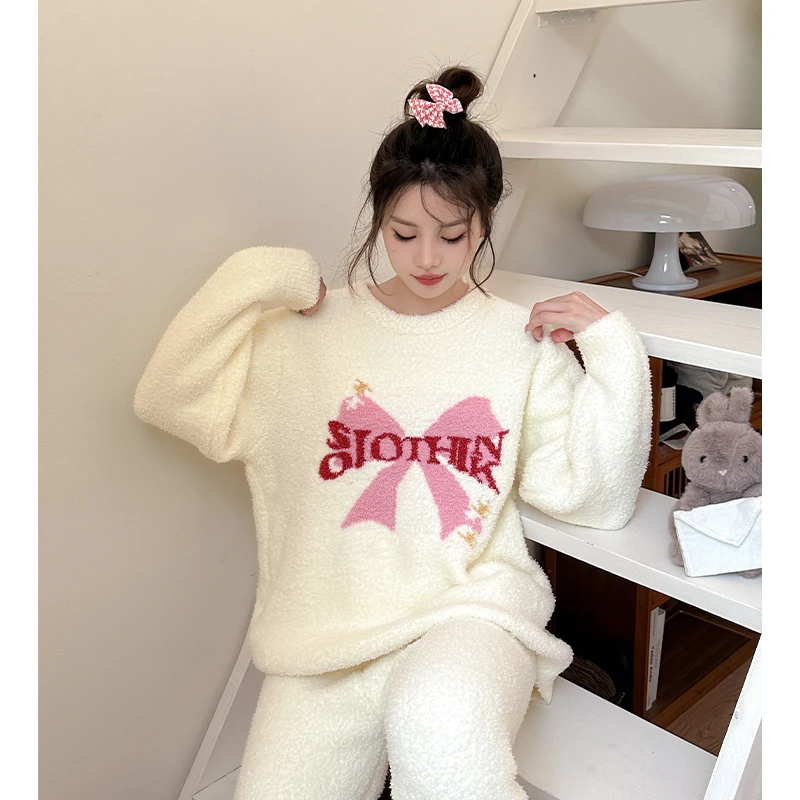 莫里伊【白色少女蝴蝶结】小众时尚设计休闲可外穿保暖睡衣家居服