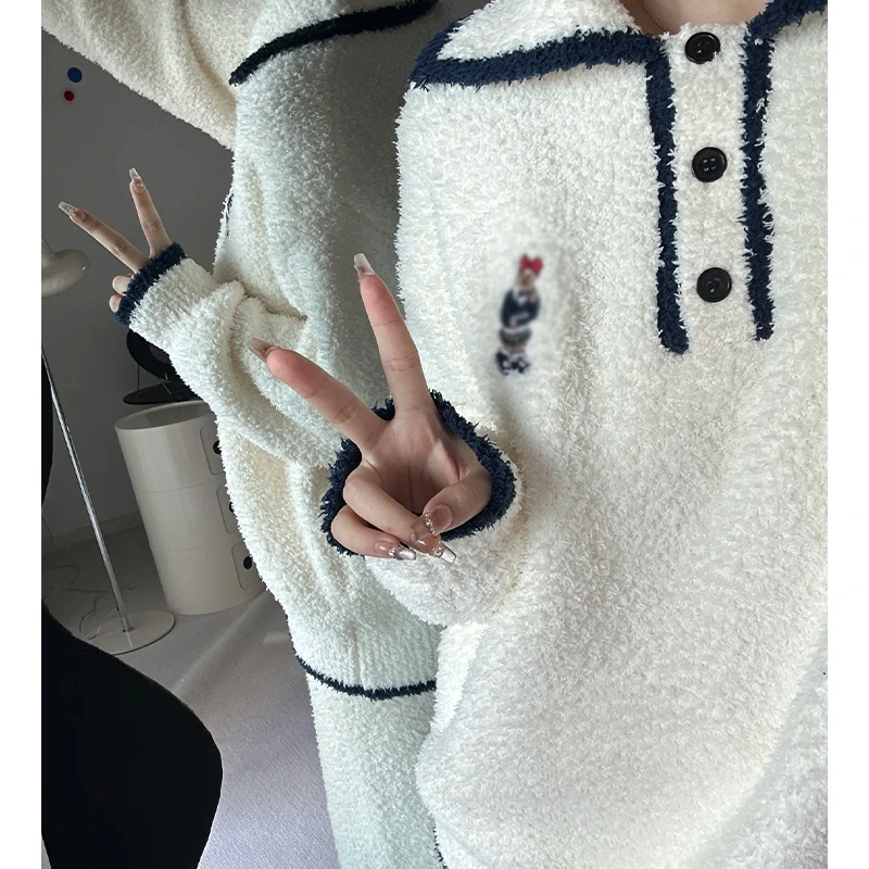 莫里伊【白色假日小熊】小众时尚设计休闲舒适可外穿保暖睡衣家居服