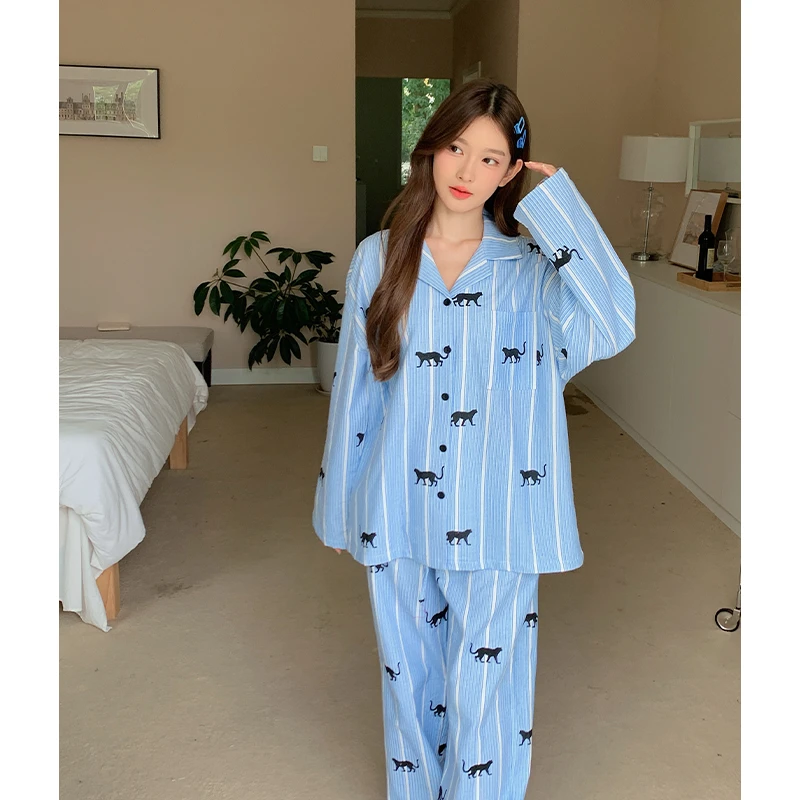 莫里伊【条纹黑豹】男女同款小众设计休闲可外穿纯棉睡衣家居服