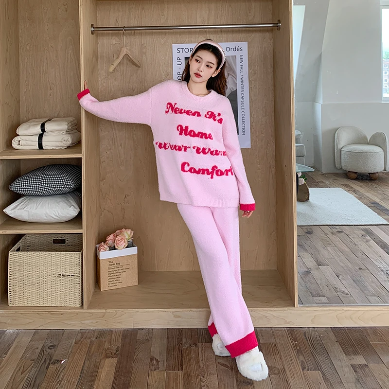 莫里伊【粉红撞色袖口】小众时尚设计休闲舒适可外穿保暖睡衣家居服