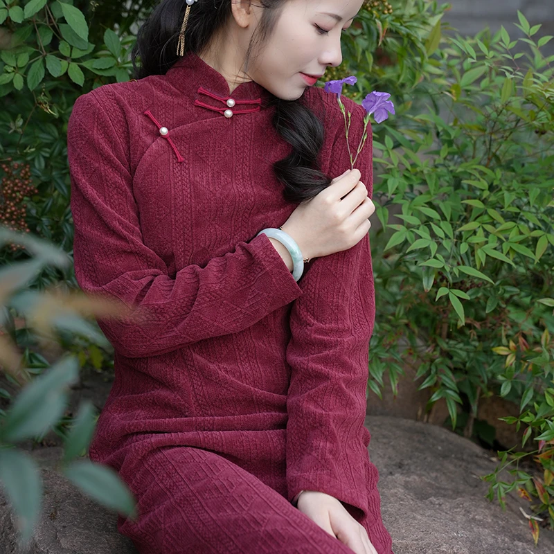 【晚秋】玲珑缎秋新品日常碎花侧拉链旗袍修身显瘦中式文艺清新