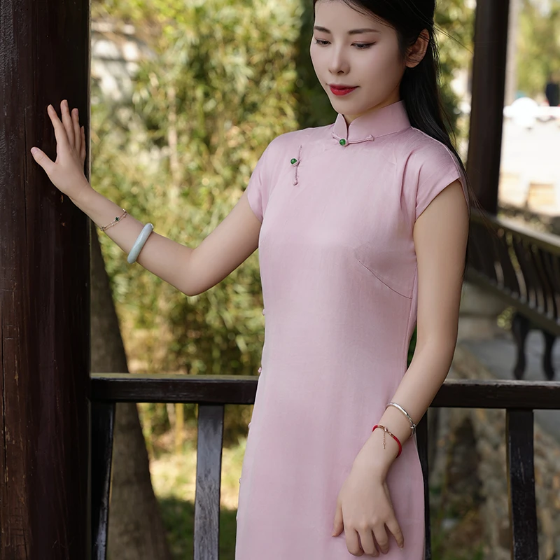 【粉妆】旗袍醋酸气质时尚夏季少女复古中式日常修身文艺民国风