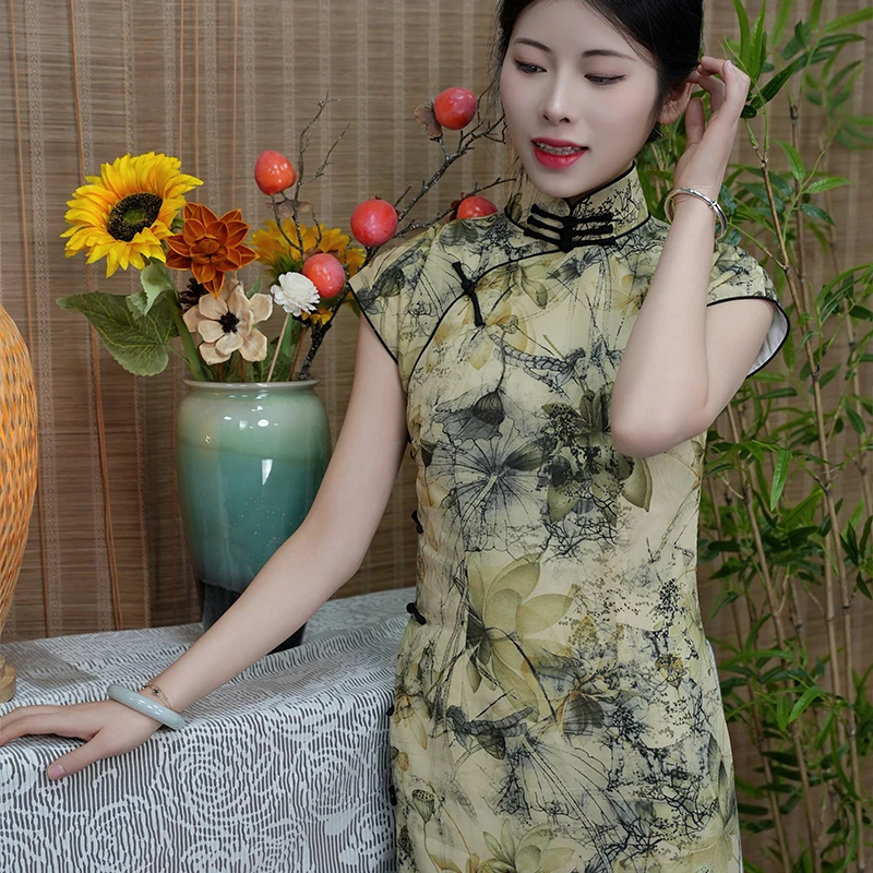 【玲珑缎旗袍】十里荷塘春夏新品日常碎花旗袍修身显瘦中式文艺清新